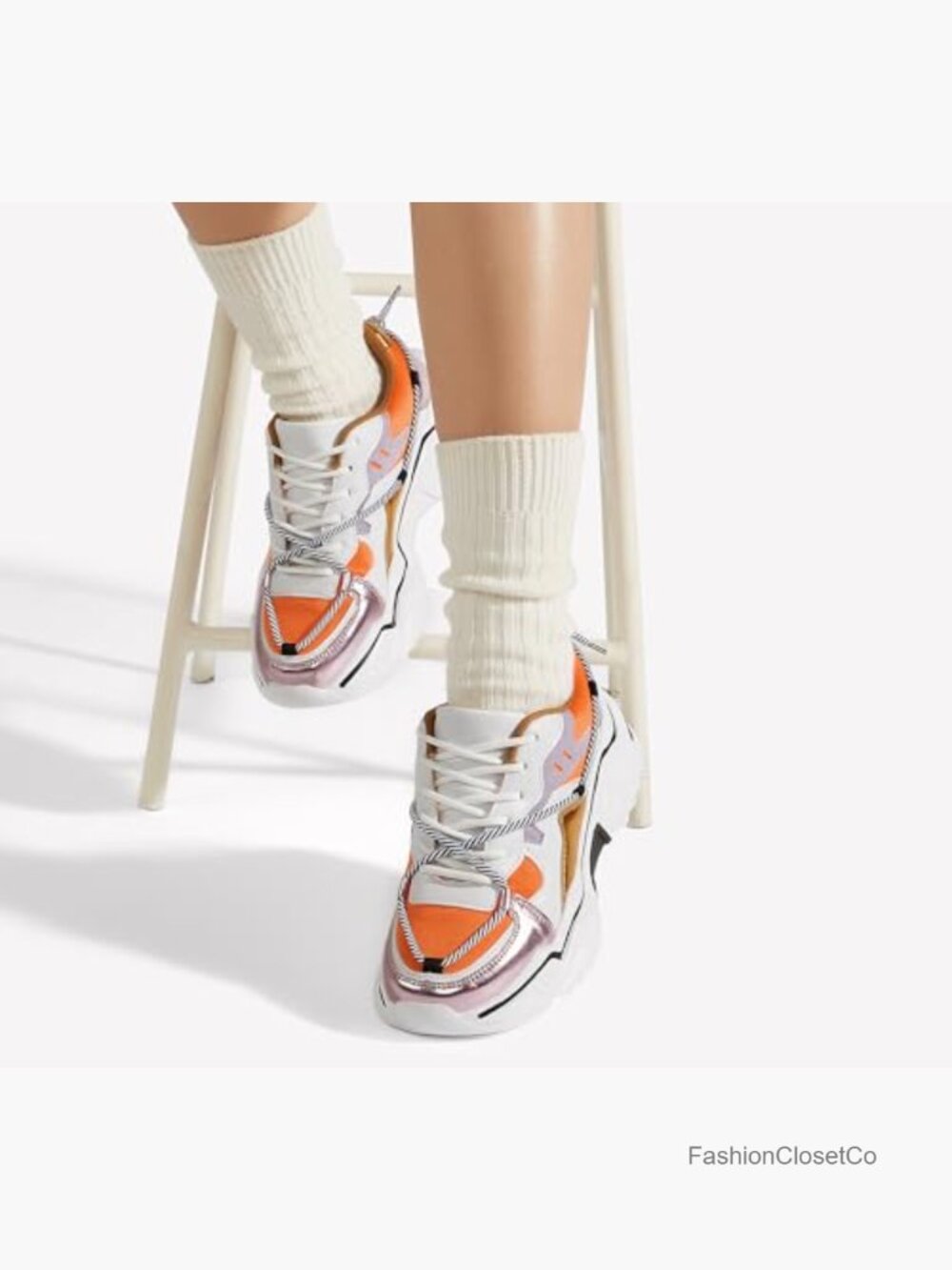 Chunky Platform Fashion Sneakers Retro Colorblock Lightweight Walking Shoes - Picture 7 of 7